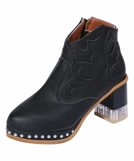 Outlet 👍 PAOTMBU Black Studded Cowboy Ankle Boot - 👩 Women 🥰 - Image 2