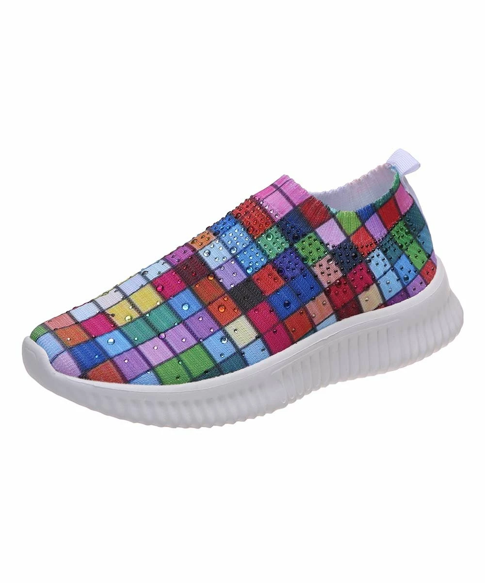 Best Sale 😀 PAOTMBU Red & Purple Check Slip-On 👟 Sneaker - 👩 Women 😉 - Image 3