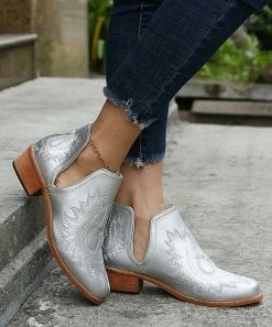 Promo 😍 PAOTMBU Silver Western Cutout Ankle Boot - 👩 Women 🎉