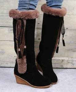 Cheapest ⭐ PAOTMBU Black & Brown Faux Fur-Trim Wedge Boot - 👩 Women 🎁