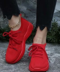 New ✔️ PAOTMBU Red Knit 👟 Sneaker - 👩 Women 🎉
