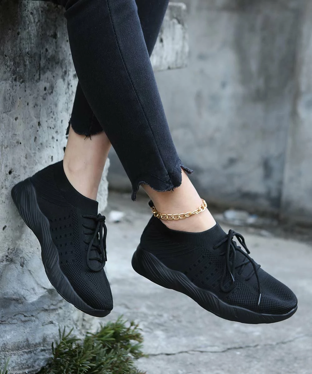Best Pirce 🔥 PAOTMBU Black Knit 👟 Sneaker - 👩 Women 🛒 - Image 3