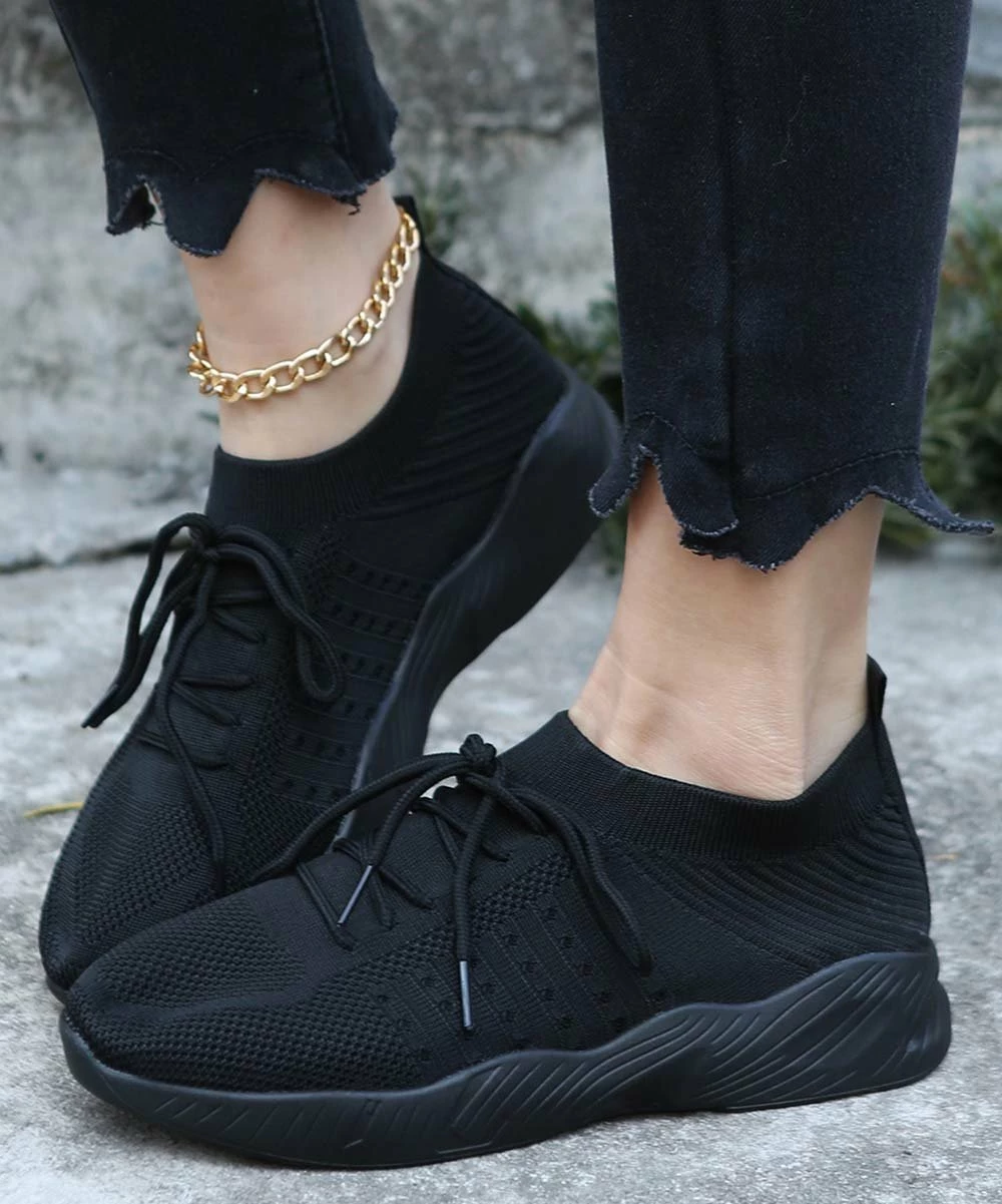 Best Pirce 🔥 PAOTMBU Black Knit 👟 Sneaker - 👩 Women 🛒 - Image 4