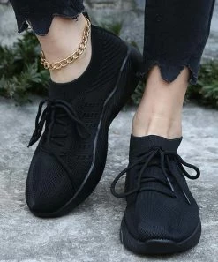 Best Pirce 🔥 PAOTMBU Black Knit 👟 Sneaker - 👩 Women 🛒