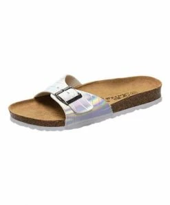 Deals π₯° PAOTMBU White Holographic Snake-Embossed Buckle-Accent Slide - π© Women π
