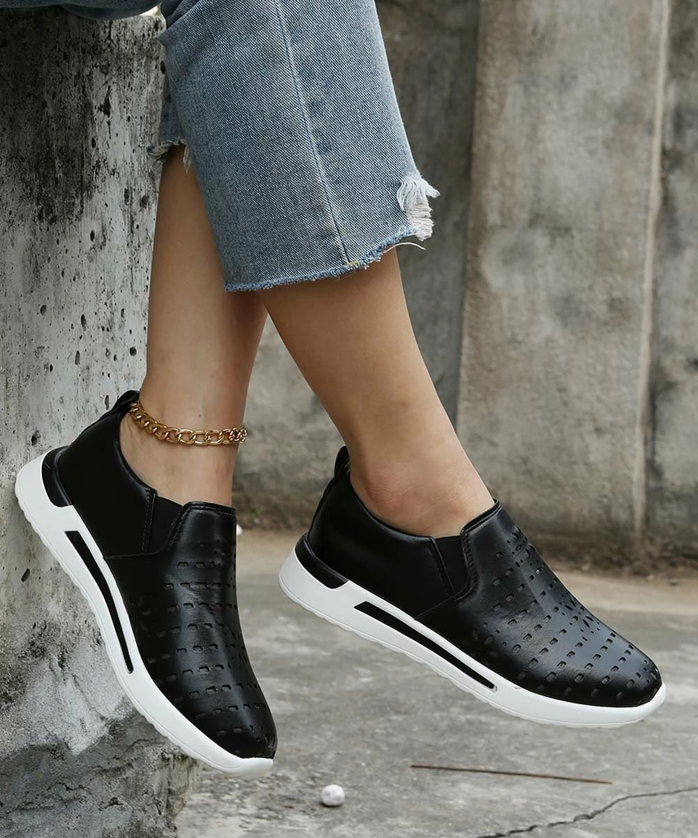 Budget ๐ PAOTMBU Black Perforated Slip-On ๐ Sneakers - ๐ฉ Women ๐ - Image 4