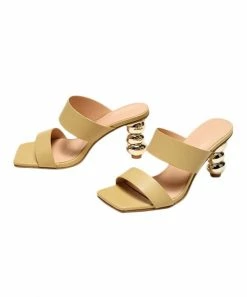 Flash Sale β€οΈ PAOTMBU Camel Square-Toe Double Strap Stacked Heel π©΄ Sandal - π© Women π₯°