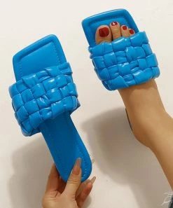 Buy ๐ PAOTMBU Blue Textured Strap Square-Toe Slide - ๐ฉ Women ๐