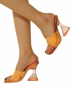 Coupon ๐ PAOTMBU Orange Transparent Strap & Tapered Heel ๐ฉด Sandal - ๐ฉ Women โ๏ธ