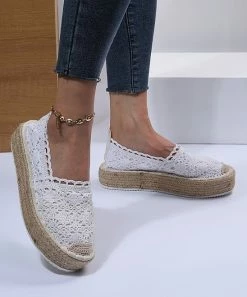 Coupon ๐ฅฐ PAOTMBU White Crochet Espadrille Flat - ๐ฉ Women ๐ฅฐ