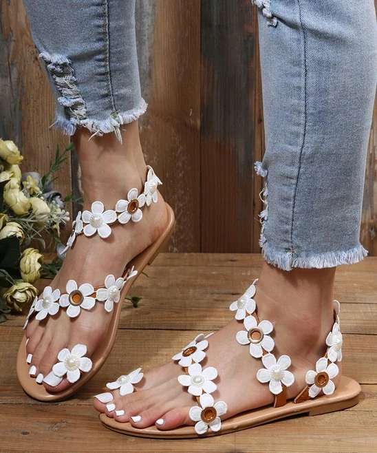 Coupon ๐ฅฐ PAOTMBU White Floral Braided Toe-Strap ๐ฉด Sandal - ๐ฉ Women โค๏ธ - Image 5