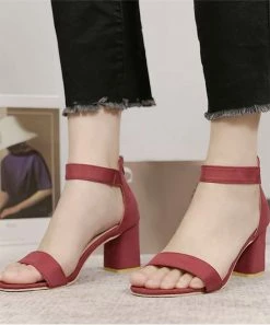 Budget 🎉 PAOTMBU Wine Ankle-Strap Block-Heel 🩴 Sandal - 👩 Women ✨