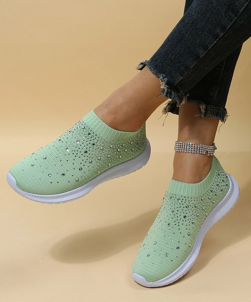 New 🔥 PAOTMBU Green & White Rhinestone Slip-On 👟 Sneaker - 👩 Women 🌟 - Image 3