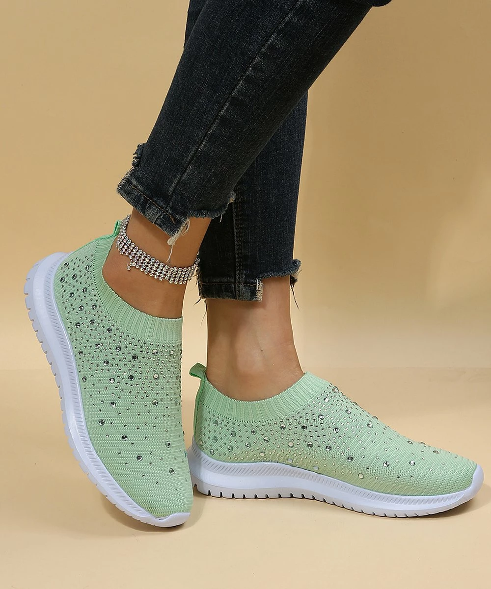 New 🔥 PAOTMBU Green & White Rhinestone Slip-On 👟 Sneaker - 👩 Women 🌟 - Image 4