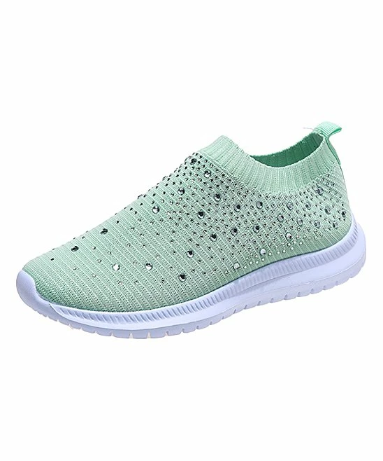 New 🔥 PAOTMBU Green & White Rhinestone Slip-On 👟 Sneaker - 👩 Women 🌟 - Image 5