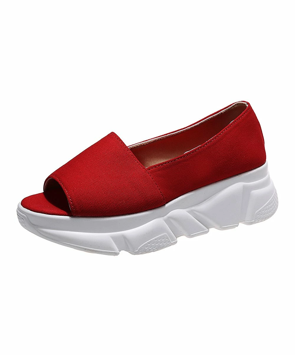 Promo 👍 PAOTMBU Red Platform Open-Toe Slip-On 👟 Sneaker - 👩 Women 🎉 - Image 2