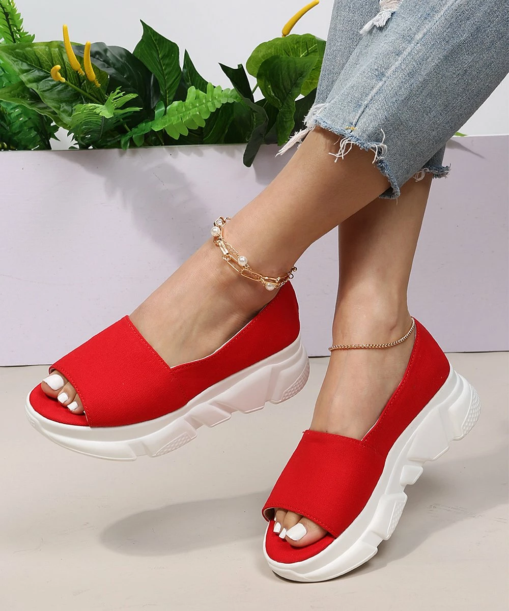 Promo 👍 PAOTMBU Red Platform Open-Toe Slip-On 👟 Sneaker - 👩 Women 🎉 - Image 4