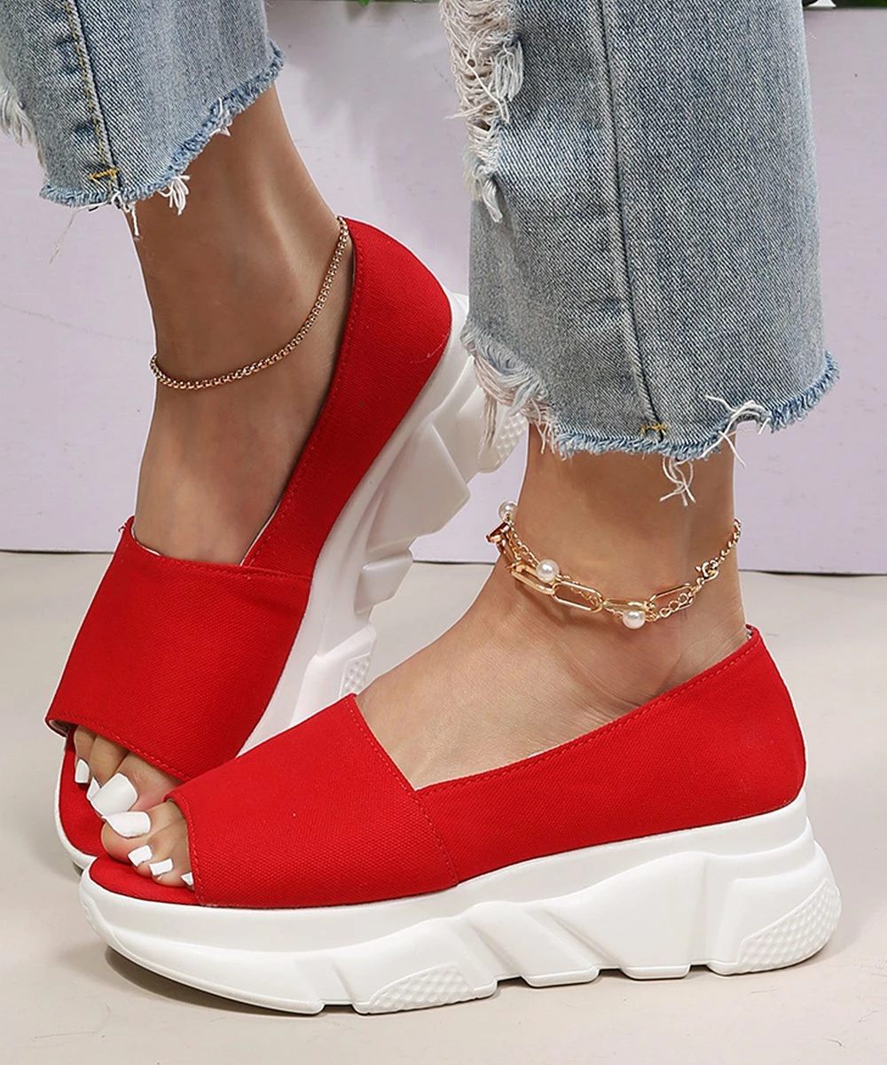 Promo 👍 PAOTMBU Red Platform Open-Toe Slip-On 👟 Sneaker - 👩 Women 🎉 - Image 5