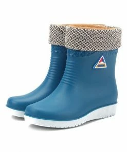 Wholesale 🎉 PAOTMBU Blue & Black Geometric Contrast-Cuff Rain Boot - 👩 Women 👏