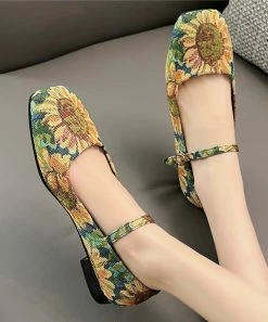 Best Pirce ❤️ PAOTMBU Yellow Floral Mary Jane - 👩 Women 😀