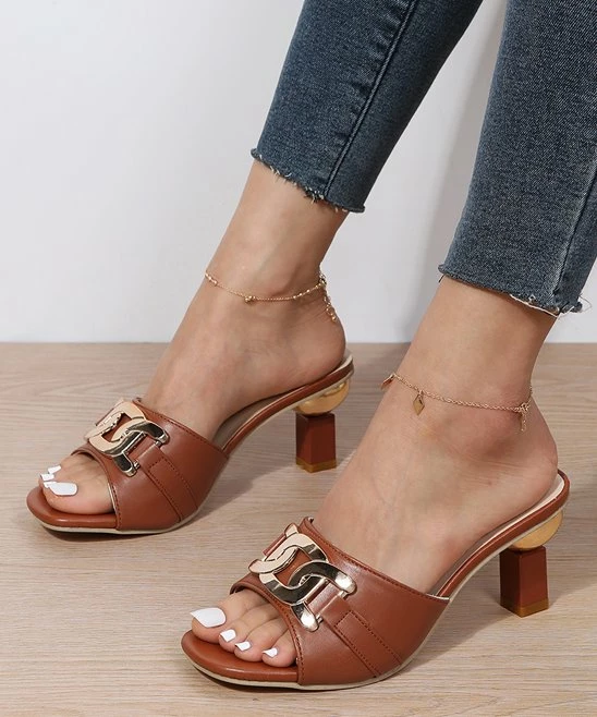 Cheapest ๐ PAOTMBU Brown & Goldtone Chain-Bit ๐ฉด Sandal - ๐ฉ Women โญ - Image 2