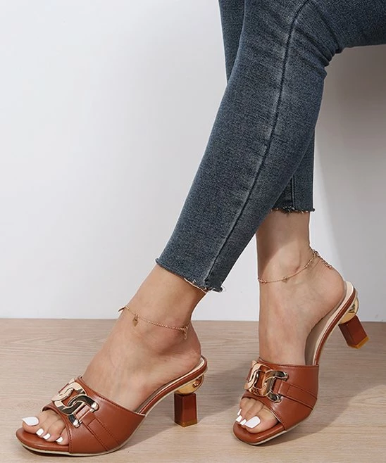 Cheapest ๐ PAOTMBU Brown & Goldtone Chain-Bit ๐ฉด Sandal - ๐ฉ Women โญ