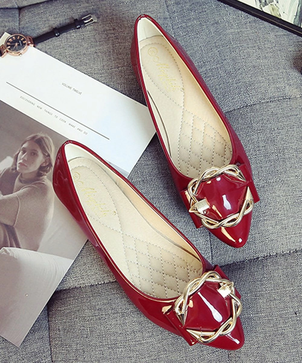 Hot Sale 🌟 PAOTMBU Wine Woven Buckle-Accent Pointed Toe Flat - 👩 Women ⭐ - Image 2