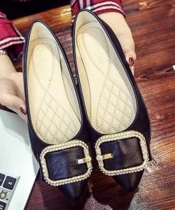 New 👍 PAOTMBU Black Rhinestone Square Buckle-Accent Flat - 👩 Women 💯