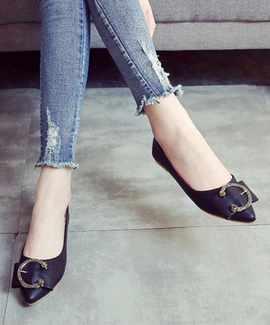 Promo โญ PAOTMBU Black Horseshoe Buckle-Accent Pointed Toe Flat - ๐ฉ Women ๐