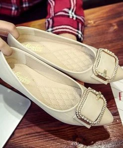 Best reviews of 👏 PAOTMBU Apricot Rhinestone Square Buckle-Accent Flat - 👩 Women 👍