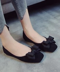 Promo 🥰 PAOTMBU Black Bow-Accent Square-Toe Flat - 👩 Women 💯