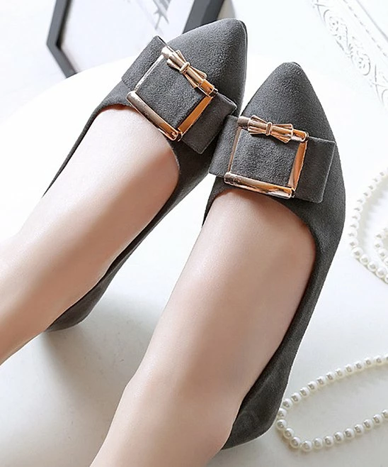 Promo 👏 PAOTMBU Gray Bow Buckle Flat - 👩 Women ⭐ - Image 2