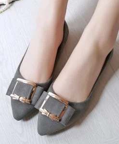 Promo 👏 PAOTMBU Gray Bow Buckle Flat - 👩 Women ⭐