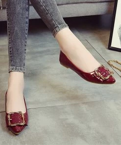 Promo ❤️ PAOTMBU Wine Patent Buckle-Accent Flat - 👩 Women 🥰