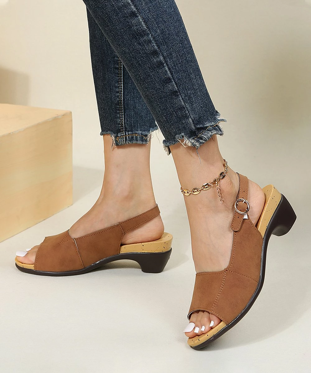 Best Sale ✨ PAOTMBU Brown Peep-Toe 🩴 Sandal - 👩 Women 👍 - Image 4