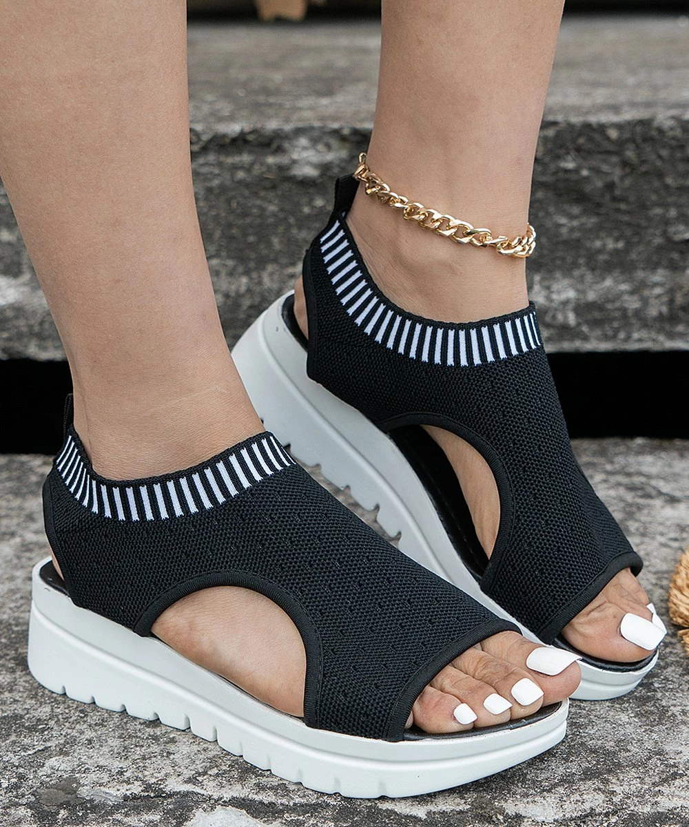 Hot Sale ๐ PAOTMBU Black Peep-Toe Wedge ๐ฉด Sandal - ๐ฉ Women ๐ - Image 2