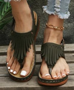 Hot Sale 👍 PAOTMBU Navy Blue Fringe Thong 🩴 Sandal - 👩 Women 🔥