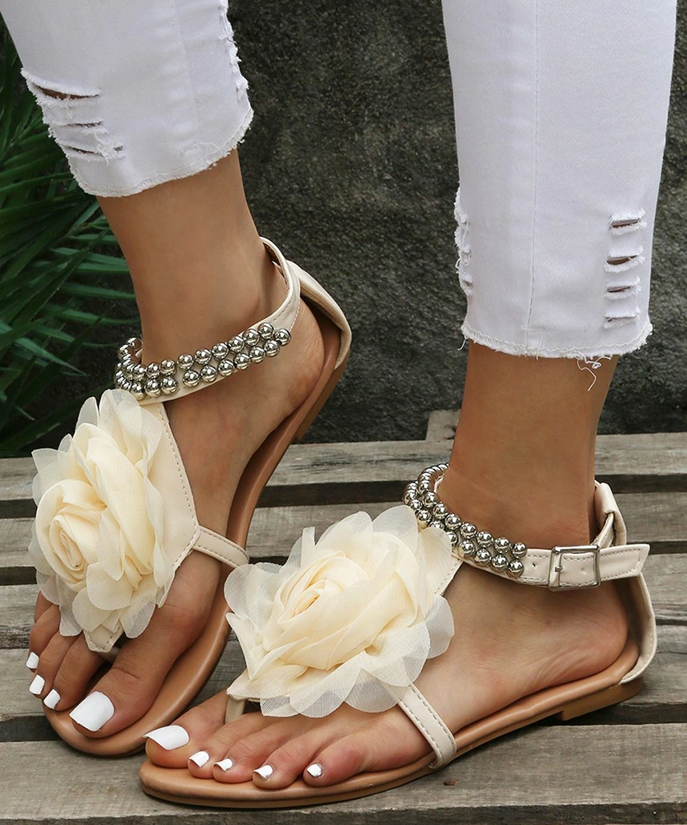 Discount โ PAOTMBU Beige Floral Ankle-Strap ๐ฉด Sandal - ๐ฉ Women โค๏ธ - Image 4