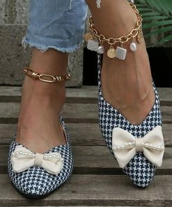 Cheapest ๐ PAOTMBU Blue Houndstooth Bow-Accent Pointed-Toe Flat - ๐ฉ Women โญ