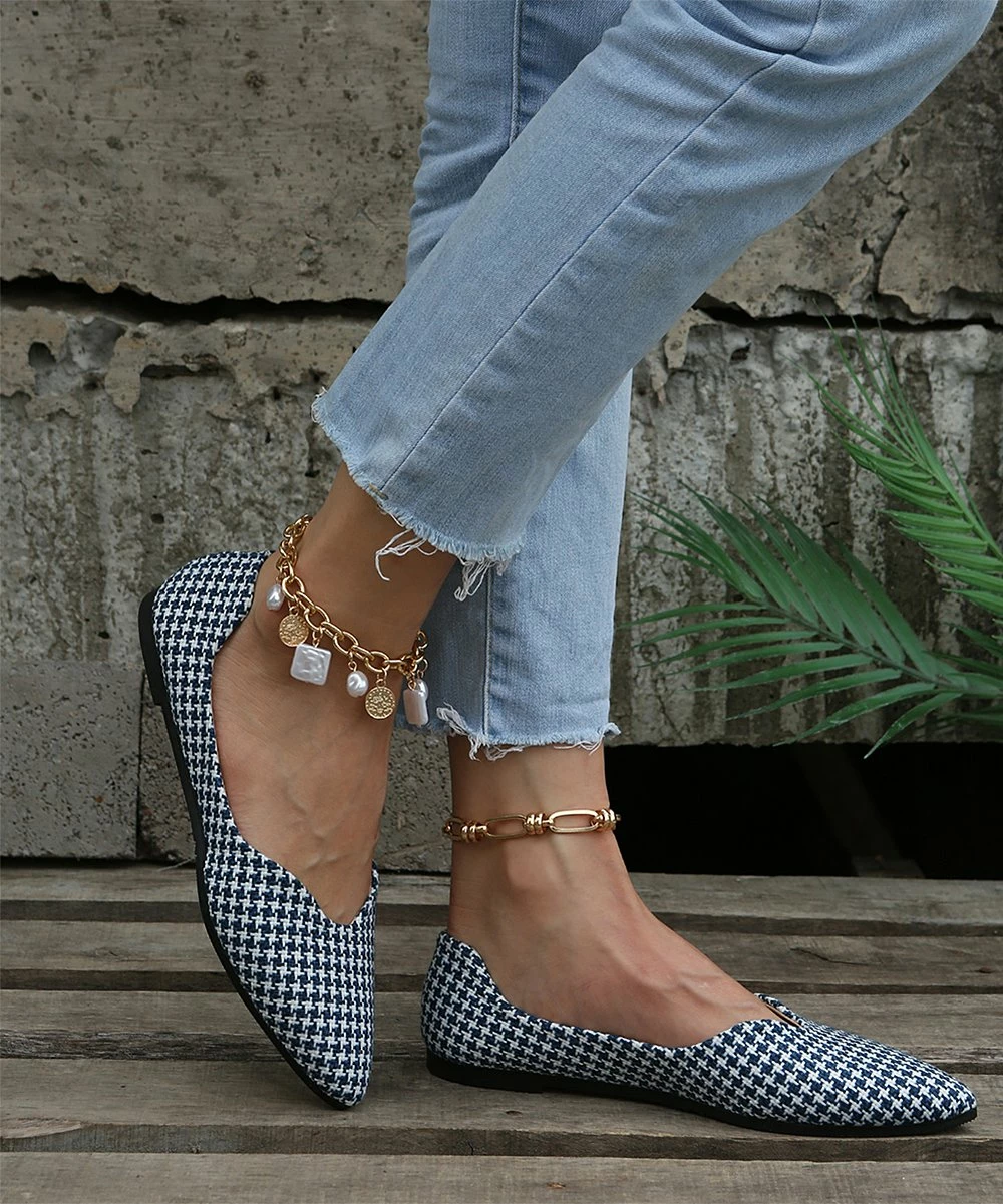 Best deal ๐ฏ PAOTMBU Blue Houndstooth Pointed-Toe Flat - ๐ฉ Women ๐งจ - Image 4