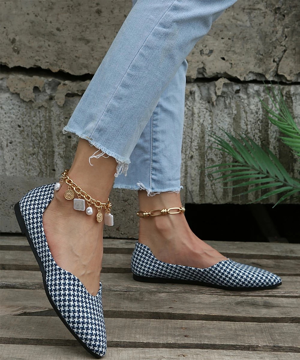 Best deal ๐ฏ PAOTMBU Blue Houndstooth Pointed-Toe Flat - ๐ฉ Women ๐งจ - Image 5