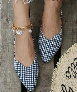 Best deal ๐ฏ PAOTMBU Blue Houndstooth Pointed-Toe Flat - ๐ฉ Women ๐งจ