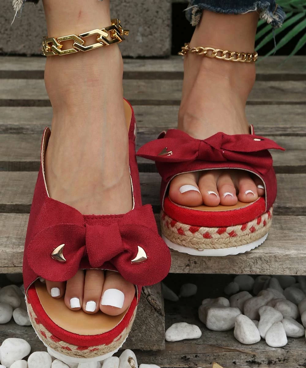 Best Sale ๐ PAOTMBU Red Bow-Accent Espadrille Slide - ๐ฉ Women ๐ - Image 4