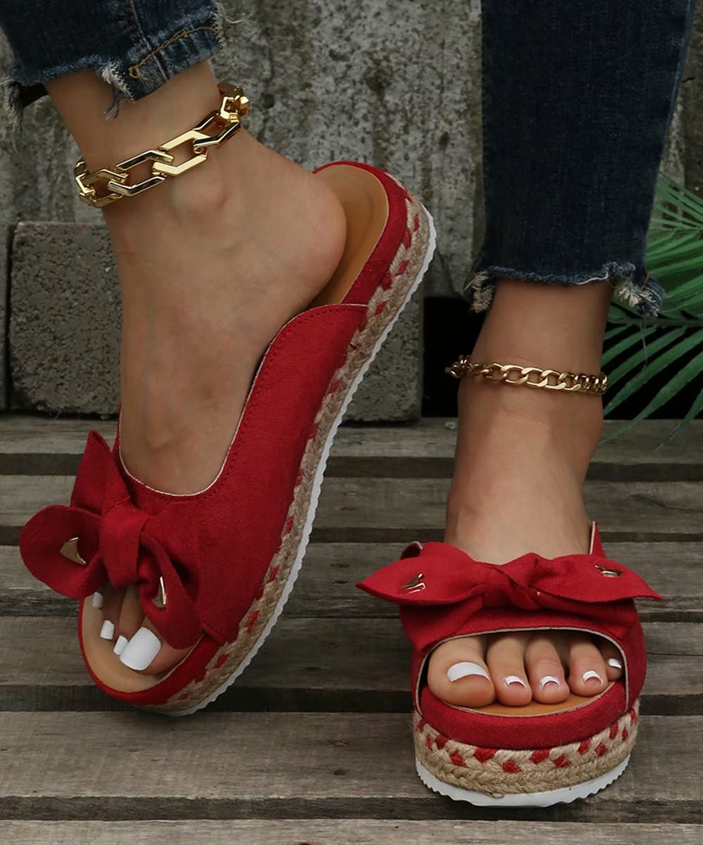 Best Sale ๐ PAOTMBU Red Bow-Accent Espadrille Slide - ๐ฉ Women ๐