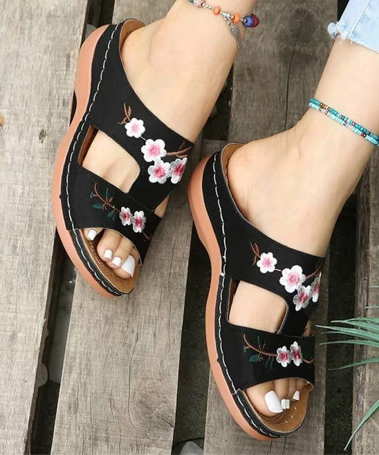 Discount โ PAOTMBU Black Floral Embroidered ๐ฉด Sandal - ๐ฉ Women ๐ - Image 3