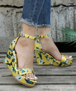 Cheap 🎁 PAOTMBU Yellow Floral Wedge 🩴 Sandal - 👩 Women 🎁