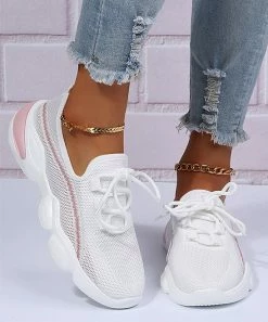 Brand new โจ PAOTMBU White & Pink Stripe Lace-Up ๐ Sneaker - ๐ฉ Women ๐งจ