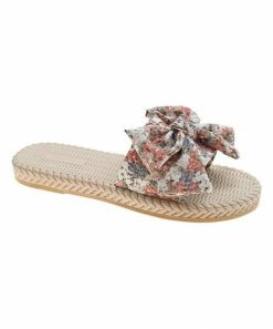 Best Sale 👏 PAOTMBU White & Red Floral Bow Slide - 👩 Women 😀