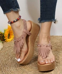 Promo ⭐ PAOTMBU Pink Imitation Pearl Tassel 🩴 Sandal - 👩 Women ⭐