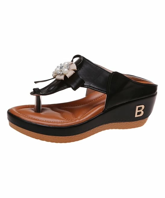 Brand new ๐ฏ PAOTMBU Black Beaded Bow Wedge ๐ฉด Sandal - ๐ฉ Women ๐ - Image 3